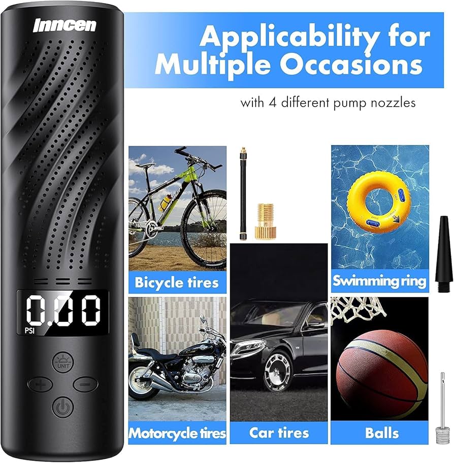 Portable Electric Air Pump – 150 PSI Cordless Air Compressor with LED & Power Bank