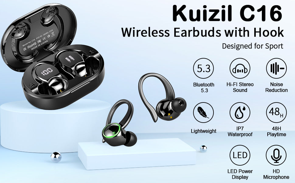 Kuizil C16 Wireless Earbuds – Bluetooth 5.3 Headphones with 50H Playtime & Noise Cancelling