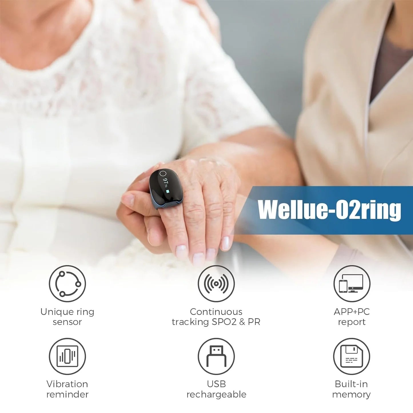 Wellue O2Ring Oxygen Monitor – Smart Pulse Oximeter with Vibration Alerts & Free App Reports